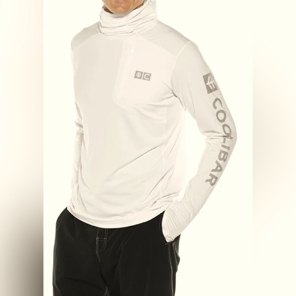 Coolibar Men's Andros Fishing 'Surf Hoodie' UPF 50+ 10048 Sz S White Logo LS - Picture 1 of 9